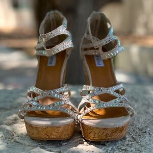 Not Rated Sparkly Cork Wedge Heels Size 8